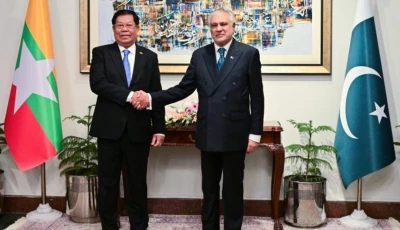 foreign minister fm senator ishaq dar and the myanmar foreign minister than swe photo app