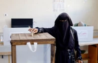 a palestinian woman votes during the municipal election at a polling station in deir al balah central gaza photo reuters