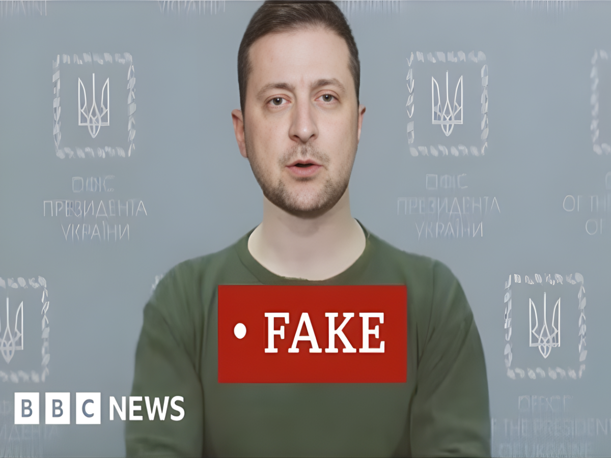 Figure 1  In March 2022, a fake video appeared online showing Ukrainian President Volodymyr Zelensky supposedly urging Ukrainian troops to surrender.