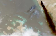 a composite satellite image shows trail of smoke rising from an oil facility in jizan jazan province saudi arabia photo reuters
