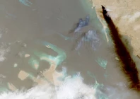 a composite satellite image shows trail of smoke rising from an oil facility in jizan jazan province saudi arabia photo reuters