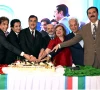 chairman senate syed yousaf raza gilani cuts a cake along with ambassador of italy to pakistan marilina armellin and other dignitaries on the occasion of italy s national day in islamabad photo x