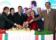 chairman senate syed yousaf raza gilani cuts a cake along with ambassador of italy to pakistan marilina armellin and other dignitaries on the occasion of italy s national day in islamabad photo x