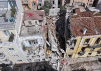 a drone view shows an old building partially collapsed following an explosion in the plaka area which is popular with tourists in central athens greece photo reuters