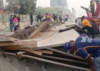 under construction brt bridge structure collapses in karachi s gulshan e iqbal photo express