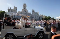 pope leo xiv arrives to celebrate holy mass at plaza de cibeles during his apostolic journey in madrid spain photo reuters