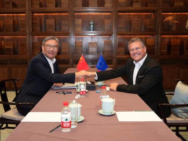 chinese commerce minister wang wentao and european commission commissioner for trade and economic security maro ef ovi photo x chinese commerce minister wang wentao and european commission commissioner for trade and economic security maro ef ovi photo x