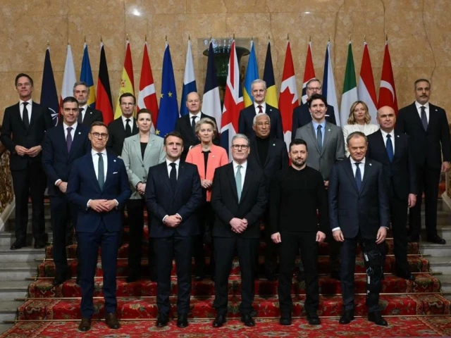prime minister sir keir starmer joins european leaders for a photo during a leaders summit on the situation in ukraine at lancaster house london photo pa wire