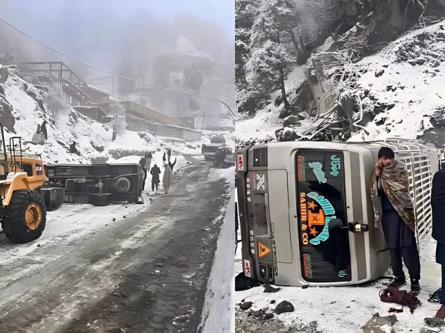 passenger coaster overturns due to rain and snowfall in chitral passenger coaster overturns due to rain and snowfall in chitral