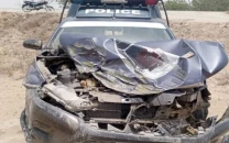 karachi police mobile rolls into ditch after collision with dumper karachi police mobile rolls into ditch after collision with dumper