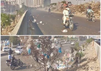waste plastic bags hang on trees while smoke from burning trash irks bikers on the korangi expressway as the city authorities turn a blind eye to this burning issue photo express waste plastic bags hang on trees while smoke from burning trash irks bikers on the korangi expressway as the city authorities turn a blind eye to this burning issue photo express