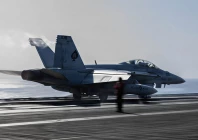 an f a 18f super hornet attached to strike fighter squadron launches from the flight deck of nimitz class aircraft carrier uss abraham lincoln for a mission supporting operation epic fury during the iran war at an undisclosed location april 2 2026 photo reuters