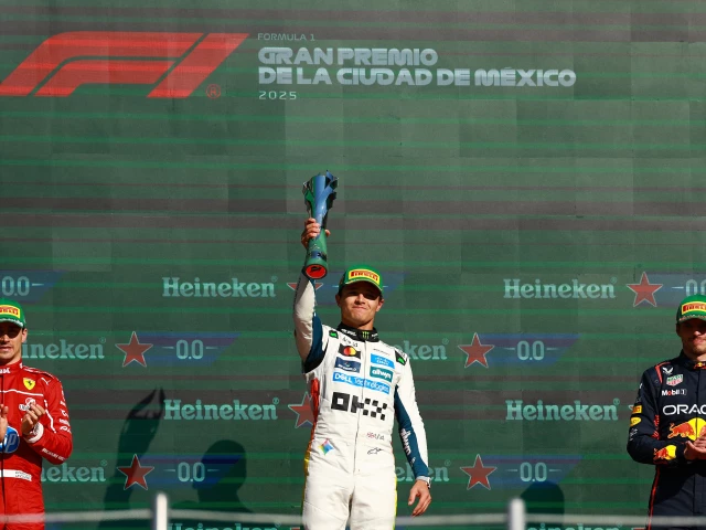mclaren s lando norris celebrates with a trophy on the podium after winning the mexico city grand prix alongside second placed ferrari s charles leclerc and third placed red bull s max verstappen photo reuters mclaren s lando norris celebrates with a trophy on the podium after winning the mexico city grand prix alongside second placed ferrari s charles leclerc and third placed red bull s max verstappen photo reuters