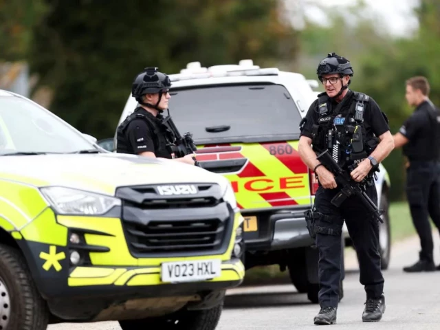 armed police officers work on a road outside the perimiter of the raf fairford airbase after police declared a major incident at the base after several men were arrested on suspicion of offences under the explosives act in fairford gloucestershire britain september 27 2026 photo reuters armed police officers work on a road outside the perimiter of the raf fairford airbase after police declared a major incident at the base after several men were arrested on suspicion of offences under the explosives act in fairford gloucestershire britain september 27 2026 photo reuters