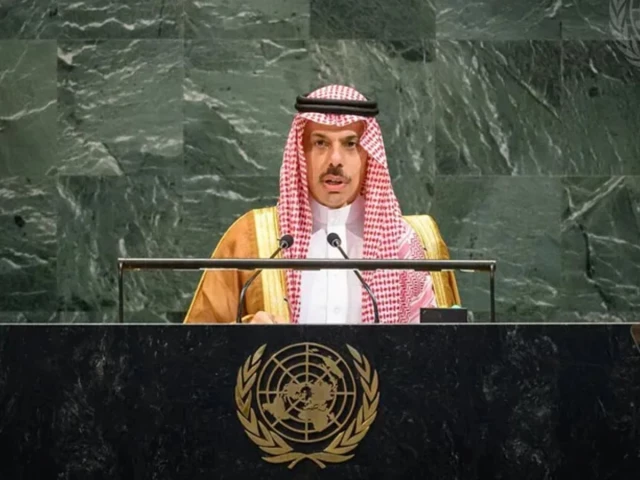 saudi foreign minister prince faisal bin farhan addresses the 81st session of the united nations general assembly at the un headquarters in new york on saturday photo anadolu agency saudi foreign minister prince faisal bin farhan addresses the 81st session of the united nations general assembly at the un headquarters in new york on saturday photo anadolu agency