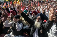 farmers and trade union workers shout slogans during a nationwide strike over government policies and other issues in amritsar on february 12 2026 photo afp