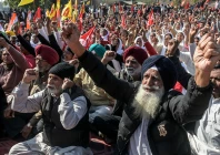 farmers and trade union workers shout slogans during a nationwide strike over government policies and other issues in amritsar on february 12 2026 photo afp