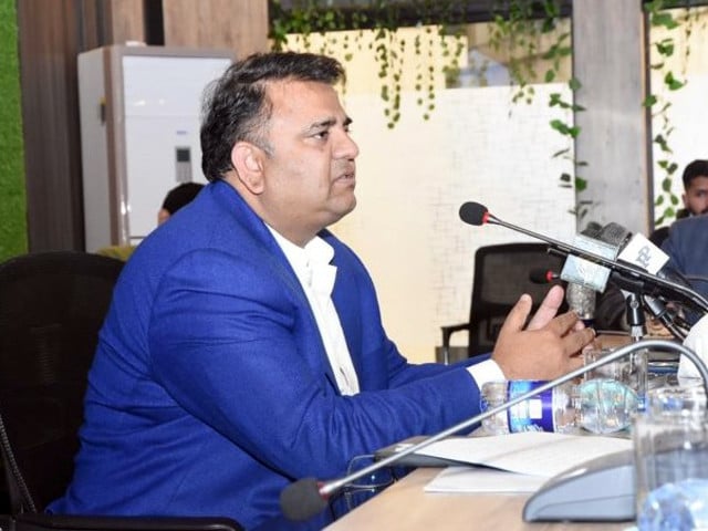 information minister fawad chaudhry addresses the media briefing in islamabad on feb 15 2022 photo app
