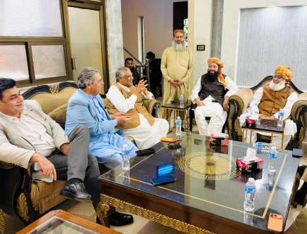 jui f chief maulana fazlur rehman meets senior journalists at his lahore residence to discuss regional and domestic political developments photo express