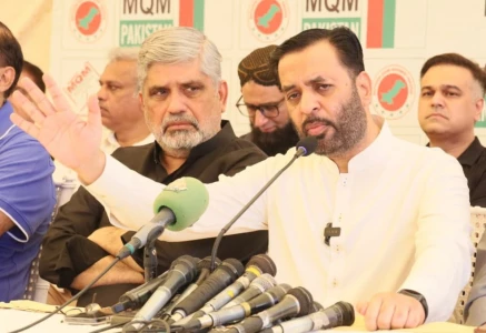 federal health minister mustafa kamal conducting a press conference at the mqm p headquarters in bahadurabad karachi on september 19 2026 photo express