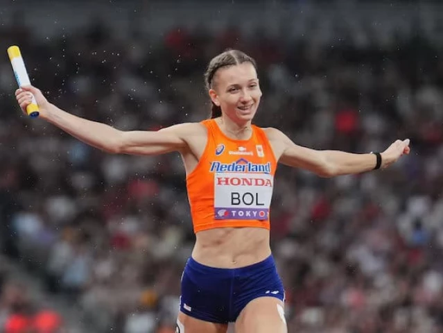 femke bol celebrates after winning the bronze medal at world athletics championships tokyo 2025 women s 4 x 400m relay final in september photo reuters femke bol celebrates after winning the bronze medal at world athletics championships tokyo 2025 women s 4 x 400m relay final in september photo reuters