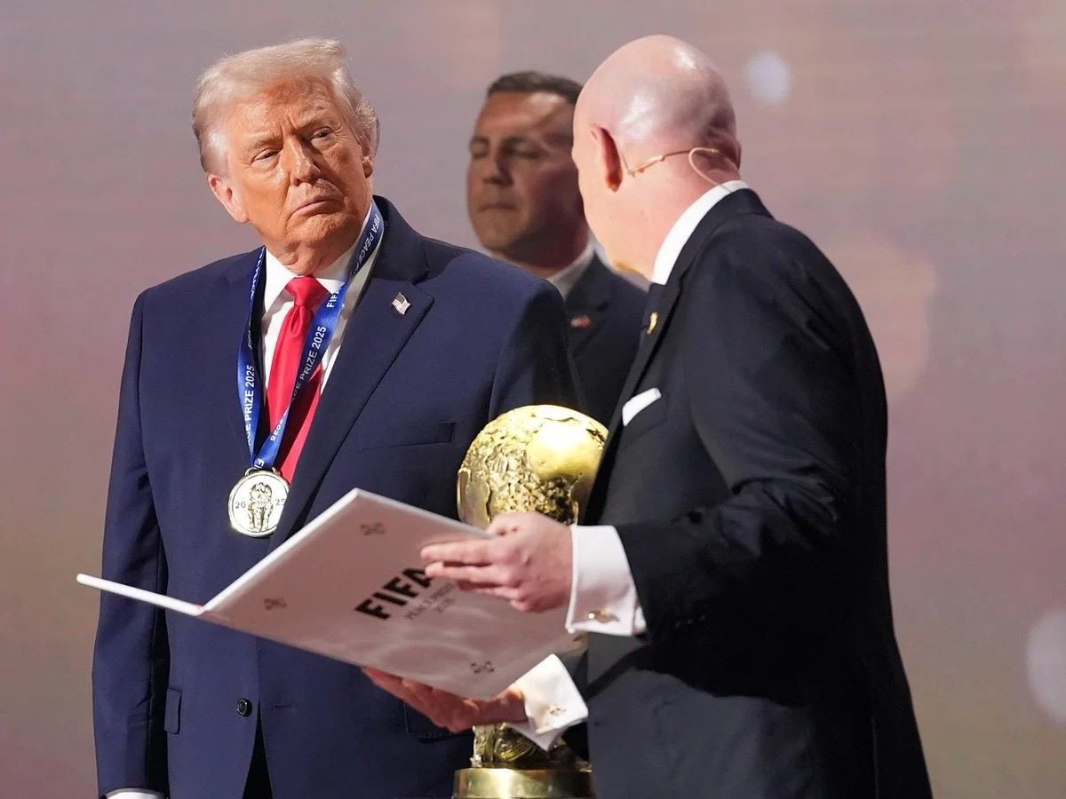 Infantino said at the World Cup draw that FIFA was awarding its 2025 Peace Prize to President Donald Trump for his purported efforts to promote global peace and unity. PHOTO: GUARDIAN