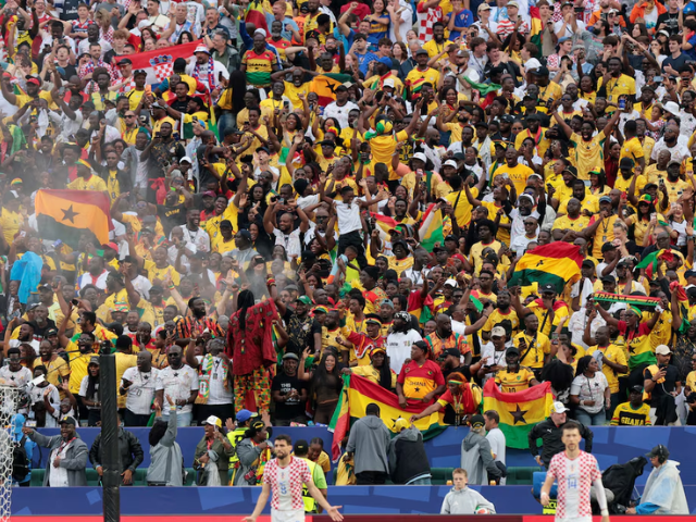 Soccer Football - FIFA World Cup 2026 - Group L - Croatia v Ghana - Philadelphia Stadium, Philadelphia, Pennsylvania, U.S. - June 27, 2026 Ghana fans react after Derrick Luckassen scored their first goal REUTERS/Brian Snyde