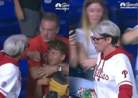 phillies fan goes viral for clashing with dad over home run ball during marlins game
