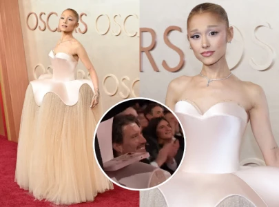 ariana grande s 190 000 crystal defying gravity dress at the 2025 oscars doubles as a phone stand ariana grande s 190 000 crystal defying gravity dress at the 2025 oscars doubles as a phone stand