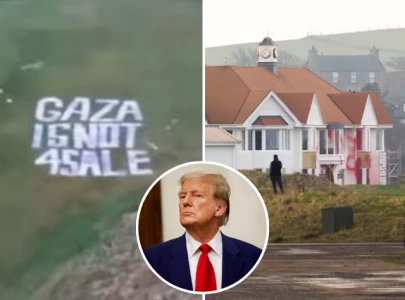 gaza is not 4 sale donald trump s golf course in scotland vandalised by pro palestine activists gaza is not 4 sale donald trump s golf course in scotland vandalised by pro palestine activists