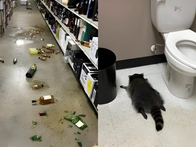 raccoon goes on drunken rampage in virginia liquor store before passing out on bathroom floor