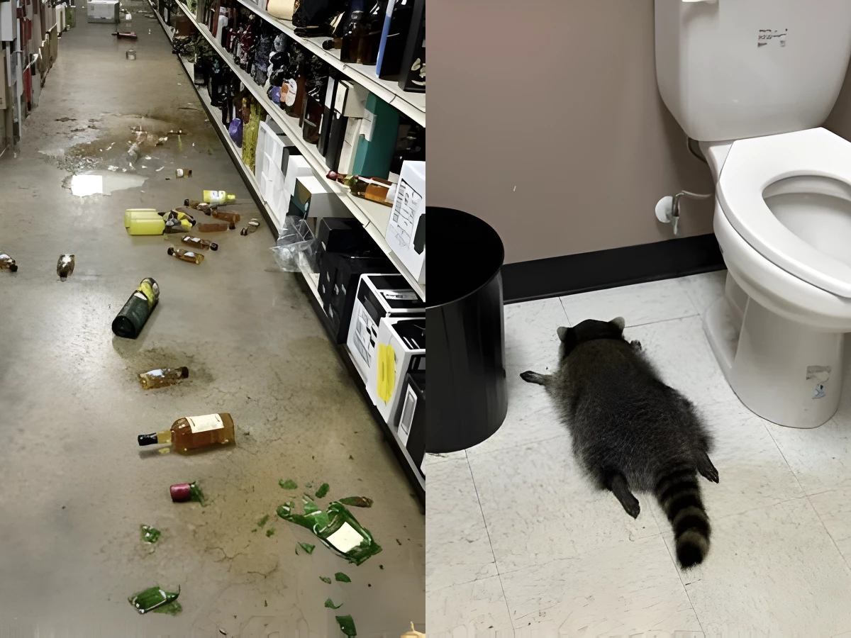 raccoon goes on drunken rampage in virginia liquor store before passing out on bathroom floor
