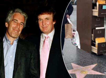 protesters add epstein files display to donald trump s hollywood walk of fame star protesters add epstein files display to donald trump s hollywood walk of fame star