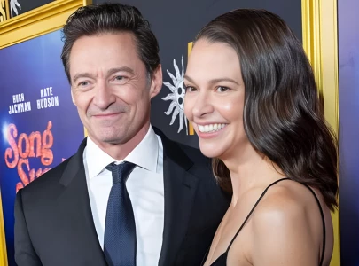 hugh jackman and sutton foster go red carpet official at song sung blue la premiere