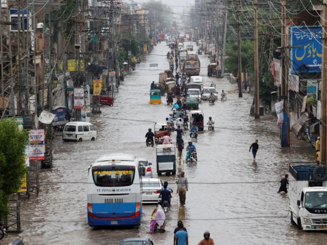 vehicles move along a flooded road following monsoon rains and rising water levels in sialkot punjab province pakistan august 27 2025 photo reuters vehicles move along a flooded road following monsoon rains and rising water levels in sialkot punjab province pakistan august 27 2025 photo reuters