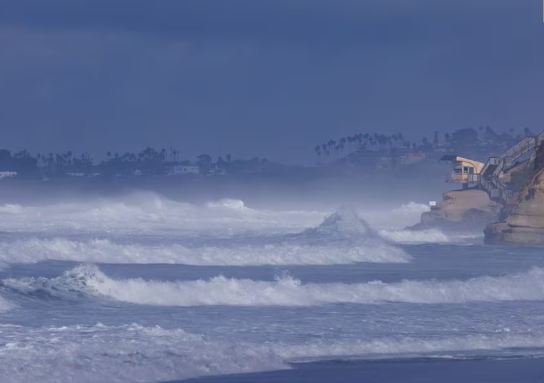 large ocean swells come ashore in solana beach california u s december 30 2023 reuters