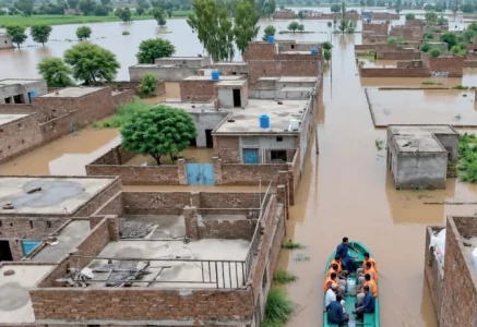 water everywhere rescuers navigate submerged streets to evacuate residents of pathan colony in ferozewala tehsil photo express
