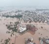 this aerial view shows partially submerged residential buildings following the overflowing of the ravi river in lahore photo afp