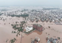 this aerial view shows partially submerged residential buildings following the overflowing of the ravi river in lahore photo afp