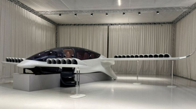 a full size mock up of an electrically powered lilium jet air taxi is seen in a presentation bay inside a hangar at the german company s headquarters in oberpfaffenhofen airport outside munich germany december 2 2022 photo reuters