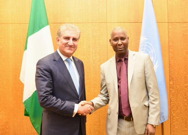 FM Qureshi with UN President Tijjani Muhammad-Bande.