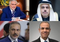 foreign minister ishaq dar clockwise upper left prince faisal bin farhan al saud of saudi arabia hakan fidan of turkiye and dr badr abdelatty of egypt photos file