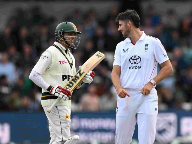 england s josh tongue r and pakistan s muhammad abbas l have a chat on day three of the first test at headingley on august 21 2026 photo afp england s josh tongue r and pakistan s muhammad abbas l have a chat on day three of the first test at headingley on august 21 2026 photo afp