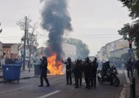 french crs riot police stand in position amid clashes during a protest by high school students outside the lycee deodat de severac high school in toulouse france october 2 2026 photo reuters