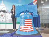 us charg d affaires natalie a baker unveils a full sized replica of the iconic liberty bell at a ceremony held at lincoln corner islamabad photo express