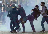protesters scuffle with gendarmes as they take part in a demonstration to protest against the high cost of living in nantes france photo afp