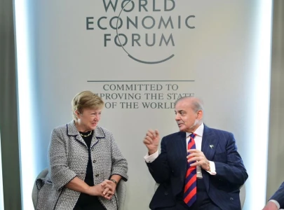 pm shehbaz apprises imf chief of improving economic indicators on wef s sidelines