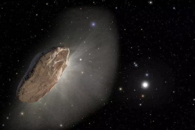 this artist s illustration shows the wayward interstellar visitor oumuamua pronounced oh moo ah moo ah racing toward the outskirts of our solar system the object heated by the sun lower right is venting gaseous material from its surface as a comet would nasa esa and joseph olmsted and frank summers of stsci handout photo reuters this artist s illustration shows the wayward interstellar visitor oumuamua pronounced oh moo ah moo ah racing toward the outskirts of our solar system the object heated by the sun lower right is venting gaseous material from its surface as a comet would nasa esa and joseph olmsted and frank summers of stsci handout photo reuters