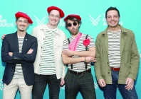 cto and co founder of sandfall interactive tom guillermin sandfall interactive art director nicholas maxson francombe ceo creative director and co founder of sandfall interactive guillaume broche and co founder and producer of sandfall interactive francois meurisse attend the game awards in los angeles photo afp