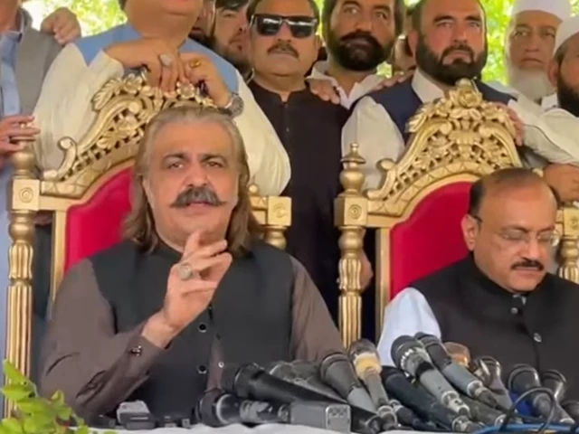 khyber pakhtunkhwa chief minister ali amin gandapur addresses a press conference in lahore on sunday july 13 2025 photo screengrab